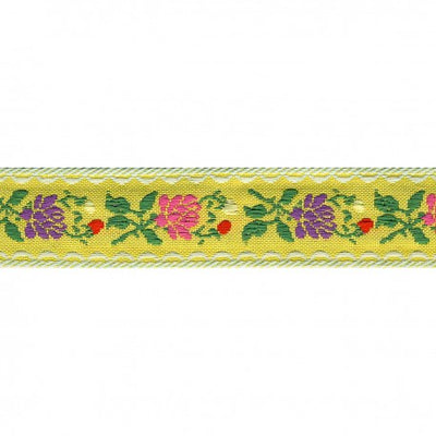 Ruban Tissé jacquard fleurs - Jaune paille