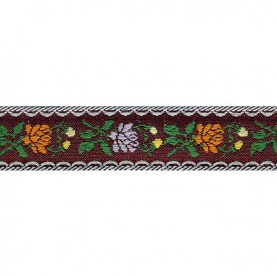 Flower Jacquard Woven Trim - Burgundy