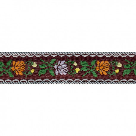 Flower Jacquard Woven Trim - Burgundy