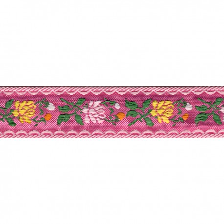 Flower Jacquard Woven Trim - Gray pink