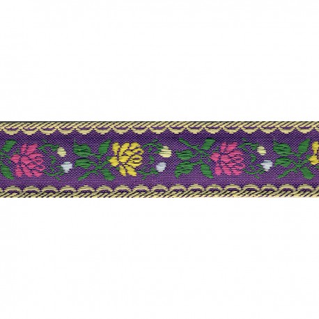 Flower Jacquard Woven Trim - Purple