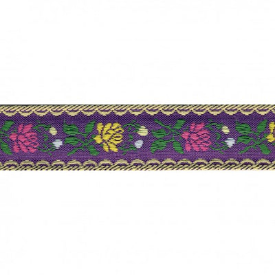 Ruban Tissé jacquard fleurs - Violet