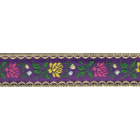 Ruban tissé jacquard fleurs - 90·Violet