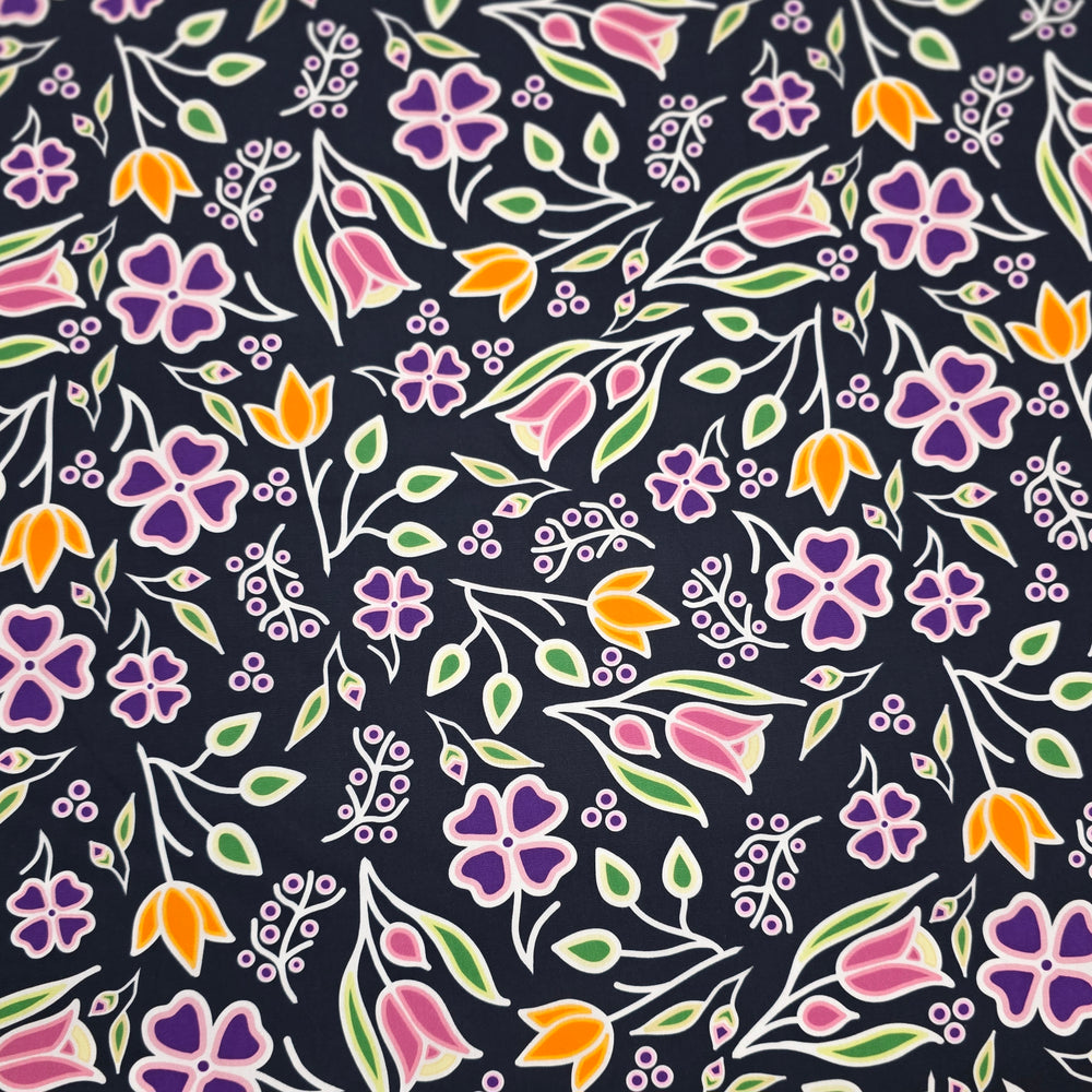 Anishinaabe Woodland Floral RM0003 - Black 100% Cotton Designer
