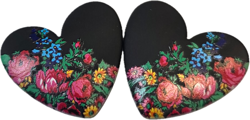34mm • Patterned Acrylic Heart Cabochon – Assorted Designs