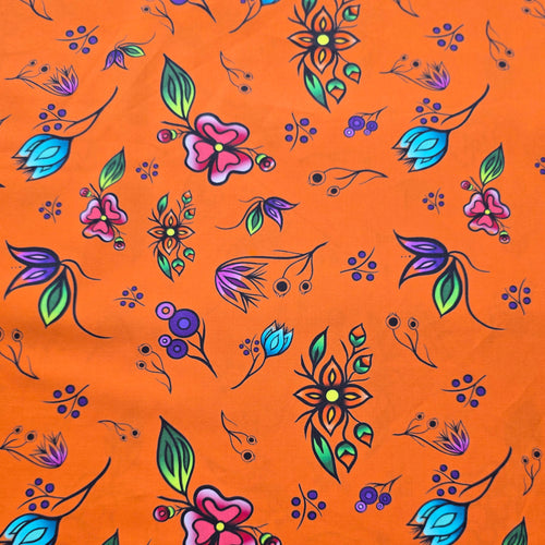 Anishinaabe Flowers RM0002 - Orange 100% Cotton Designer