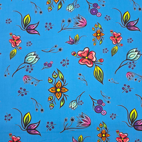 Anishinaabe Flowers RM0002 - Blue 100% Cotton Designer