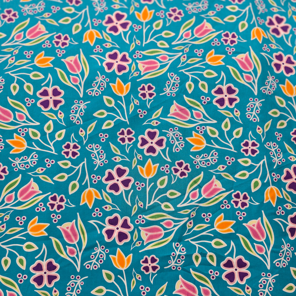 Anishinaabe Woodland Floral RM0003 - Teal 100% Cotton Designer