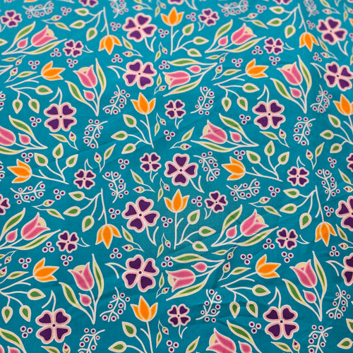 Anishinaabe Woodland Floral RM0003 - Teal 100% Cotton Designer