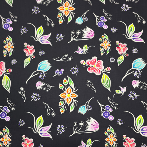 Anishinaabe Flowers RM0002 - Black 100% Cotton Designer